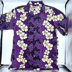 Hawaiian Original Men's Shirt Floral Resort Tropical Size M Purple and white